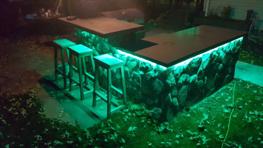 led lighting under backyard grill island green