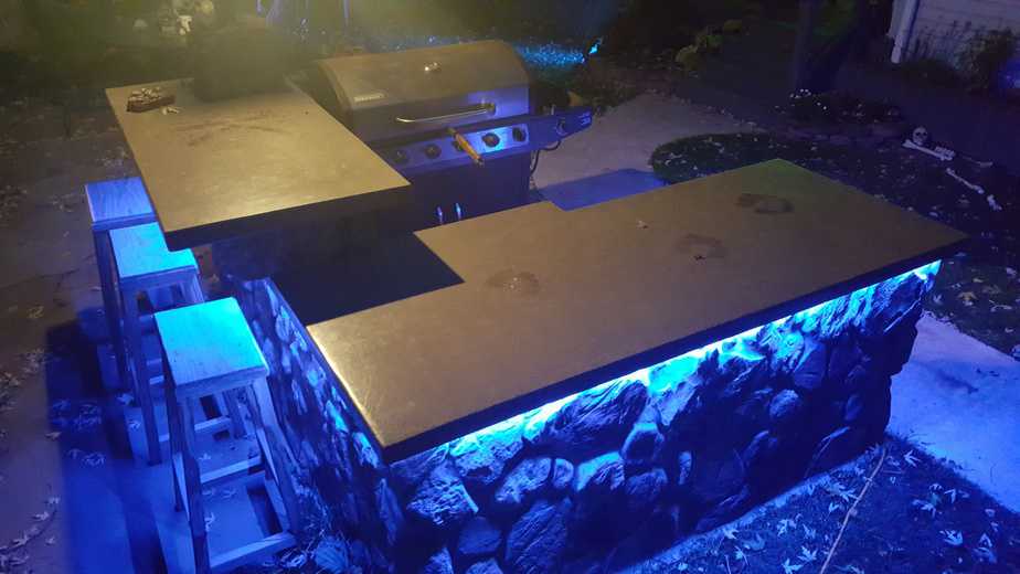 led lighting under backyard grill island