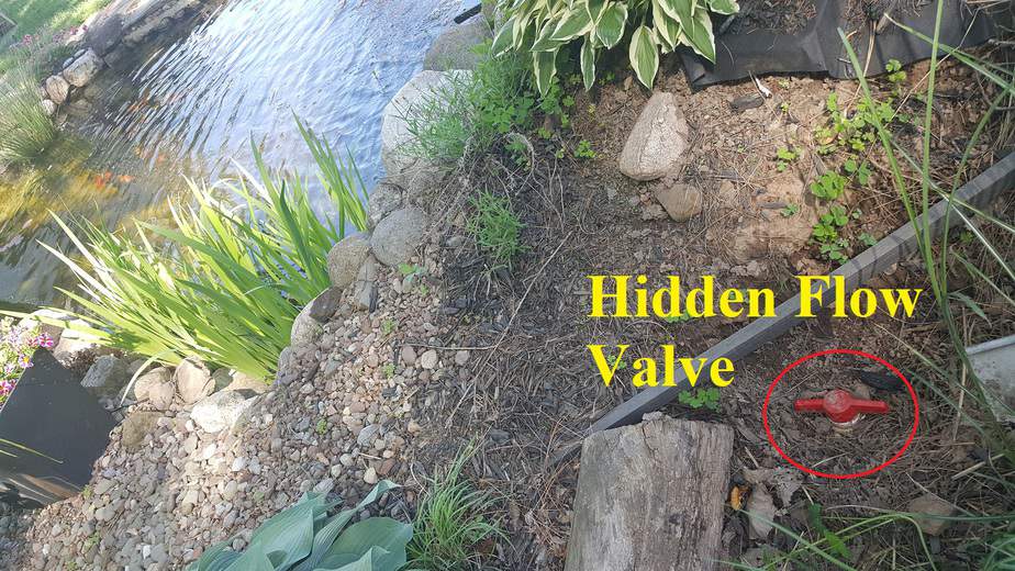 backyard waterfall flow valve hidden
